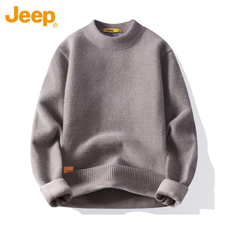 JEEP Men's Fleece-Lined Winter Round Neck Knit Sweater