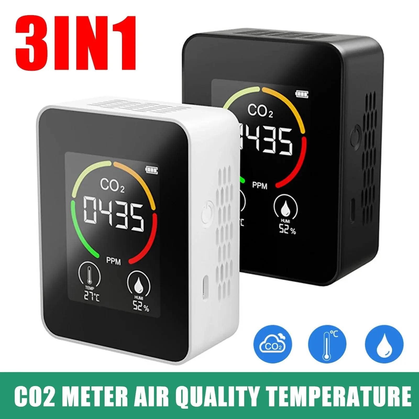 

3 в 1 ЖК-дисплей CO2-метр, датчик температуры воздуха, датчик углекислого газа, автоматическая калибровка, 400-5000 PPM, монитор качества воздуха PPM чёрный