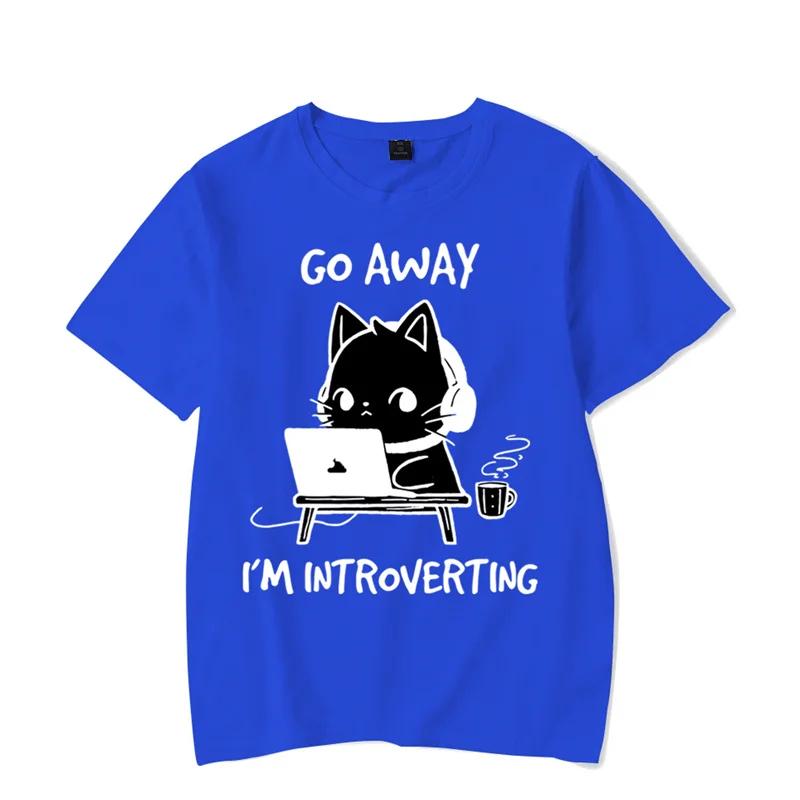 Go Away I’m Introverting Graphic T Shirts Funny Cat Gamer Gaming Tshirt Tops Fashion Harajuku T-shirts WoBrand T-shirt
