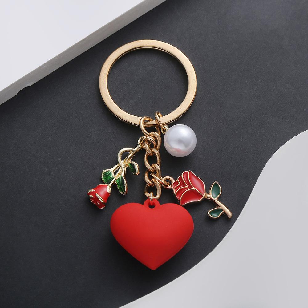 New Love Rose Pearl Pendant Keychain Girl Heart Sweet and Cute Backpack Jewelry Pendant Decoration