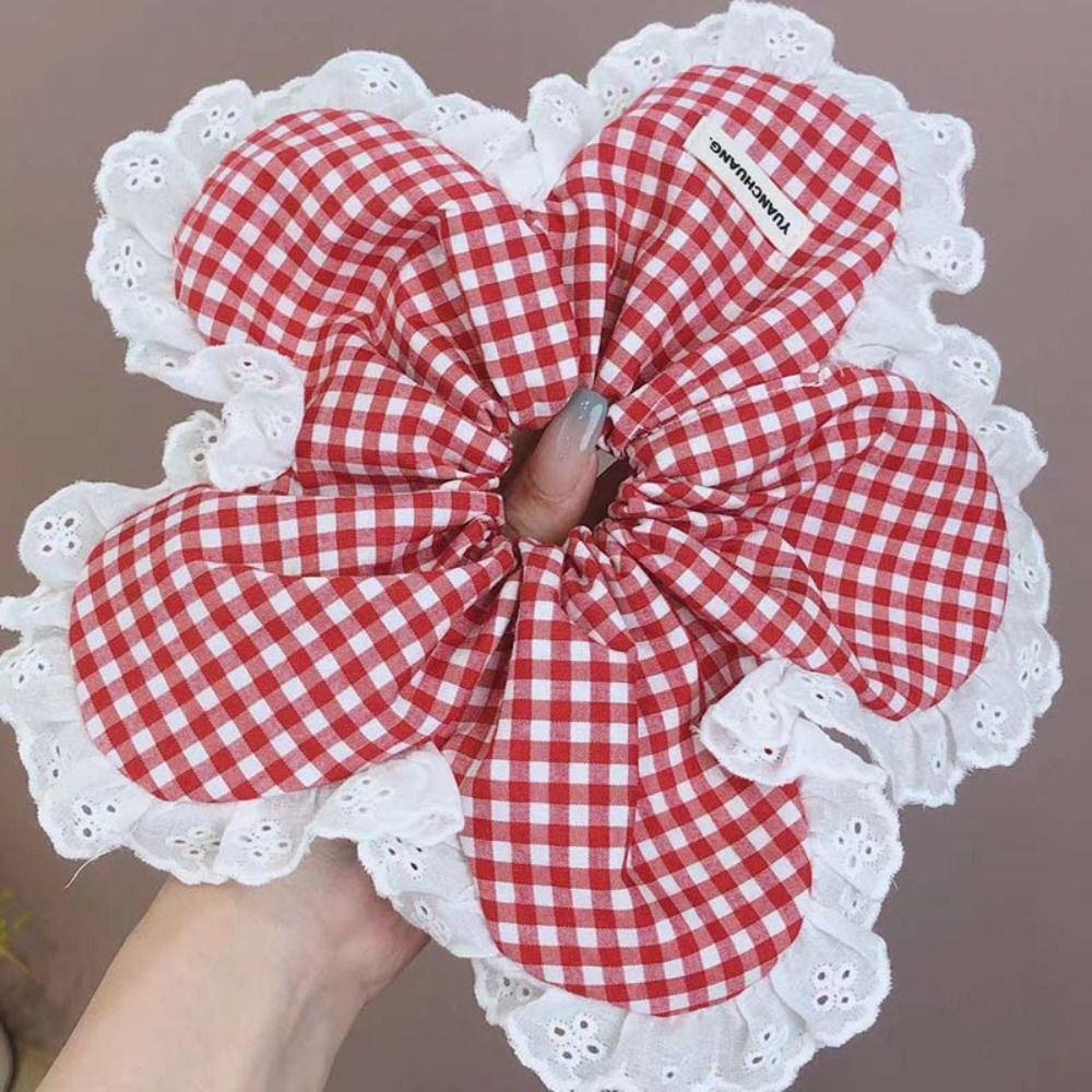 

Cloth Flower Scrunchies Large Exaggerated Hair Ring Elastic Plaid Lace Scrunchies Girl