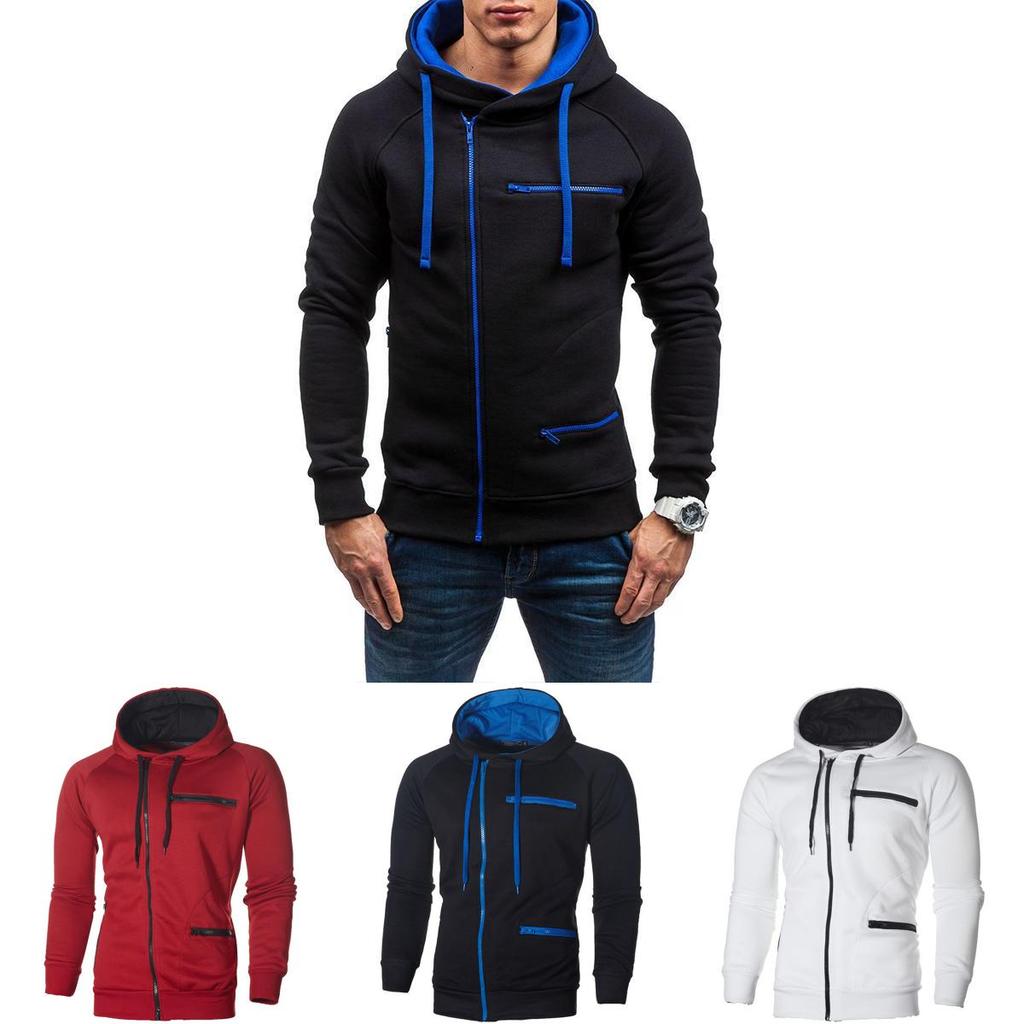 Cozy Men's Autumn Winter Hoodie Hooded Sweatshirt With Drawstring And Full-zip Closure