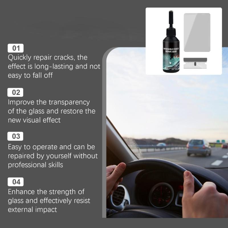 Windshield Crack Repair Kit Professional 0.05mm Tool Restores Structural Integrity Includes Cleaning Fluid And UV Shield
