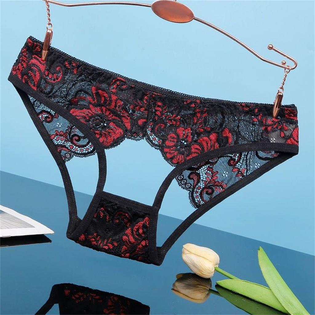 Sexy Hollow Out Lace Underwear Women Low Waist Hipster Floral Embroidered Panties Sheer Thin Briefs