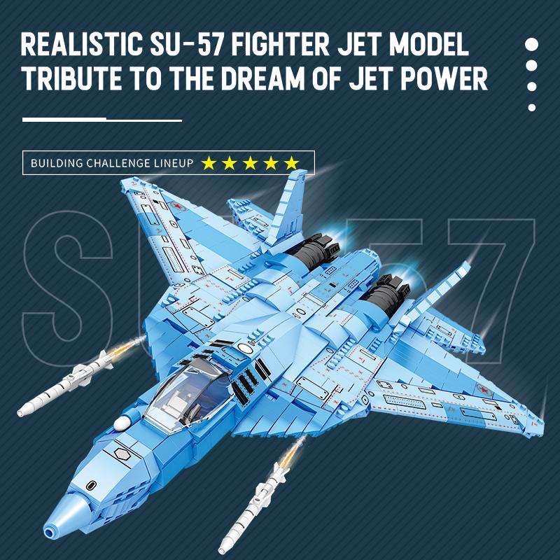 Non-Toxic 1365Pcs Su-57 Stealth Fighter Building Blocks Russian Air Force Aircraft Model Bricks Toys Desktop Display Children Toys Kids Gifts