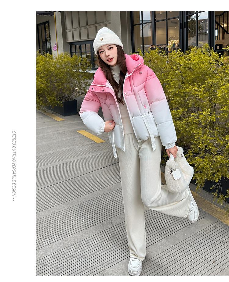 Gradient Hooded Winter Thickened Jacket