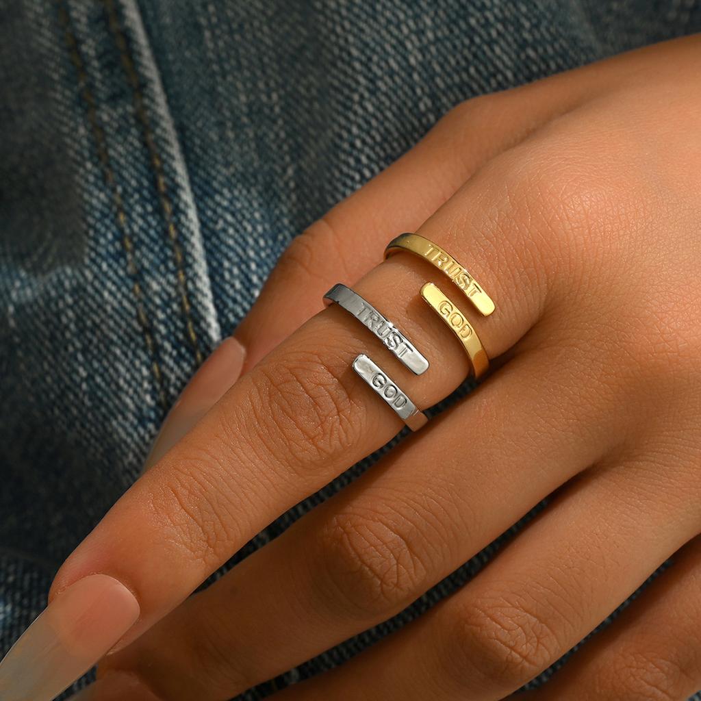 Women's Ring Geometric Open Adjustable Letter Design Couple Rings Versatile Index Finger Ring