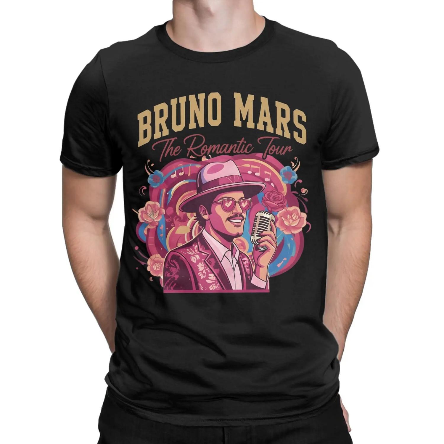 

Men T-Shirt Bruno The Romantic Tour Concert Awesome Cotton Tee Shirt Short Sleeve Mars T Shirt Crew Neck Clothes Adult S чёрный