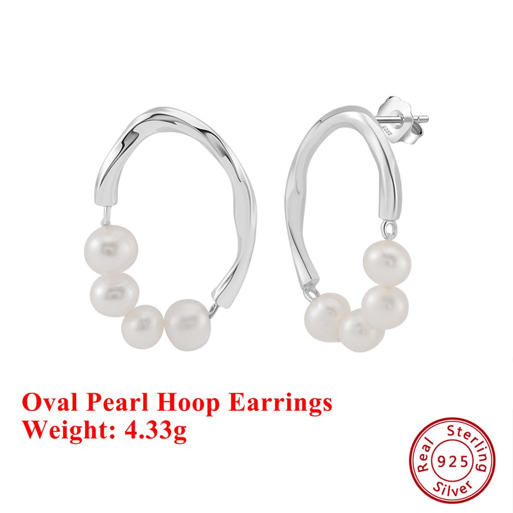 Effie Queen S925 Silver 14k Gold Oval Pearl Beads Strand Hoop Earrings Romantic Jewelry for Women 2025 Trend Earrings GPE103