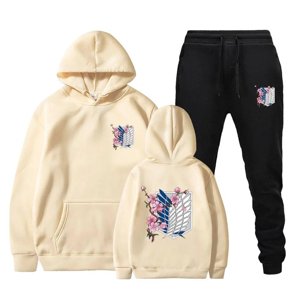 Podzimní a zimní pánská a dámská souprava kalhot s kapucí se vzorem předhrudí Sada kalhot s kapucí s potiskem pro neformální páry z ulice