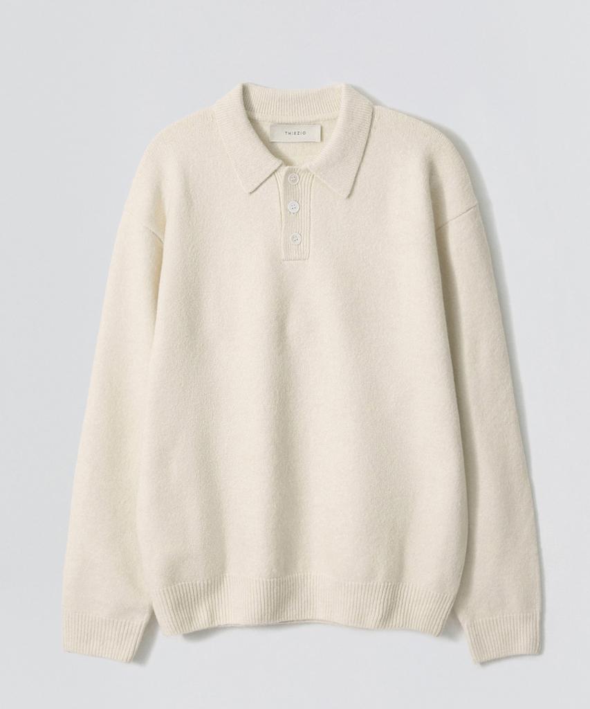 EZIO Natural Button Collar Knit_Ivory