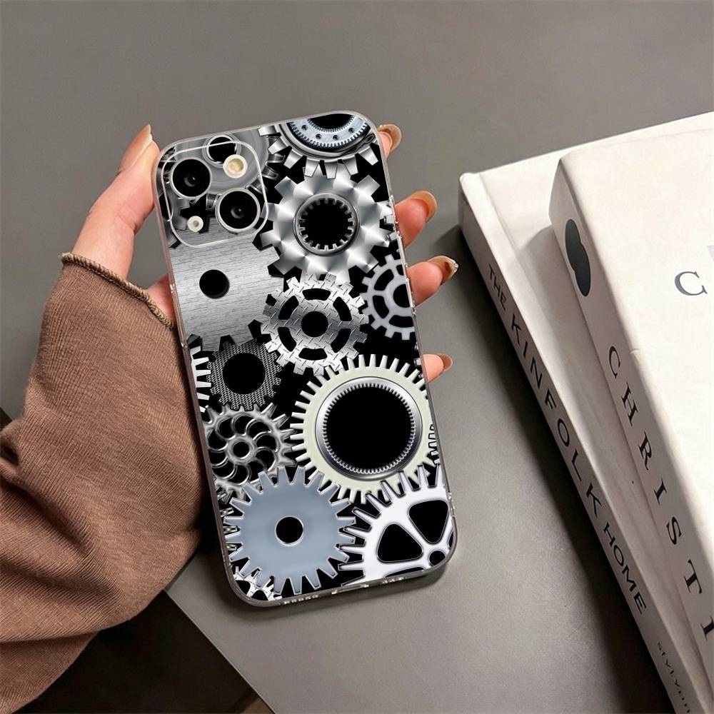 S-Steampunk Gear Mechanical COOL Phone Case For iPhone17,16,15,14,13,12,11 Plus,Pro Max Soft Transparent Cover