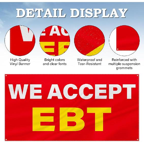ASUNO 2 Pack 36 x 72 Inch We Accept EBT Banner with Grommets Weatherproof Advertising Polyester Reble Flag for Store Business Office Industrial Yard