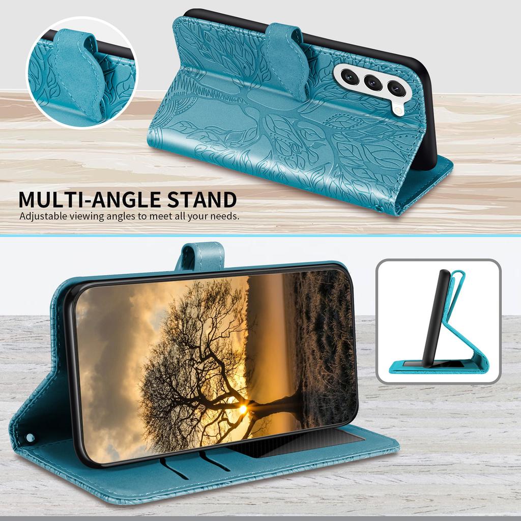 Foreign trade tree of life embossing is suitable for Samsung S23PLUS mobile phone case card holder S22U clamshell leather case A14