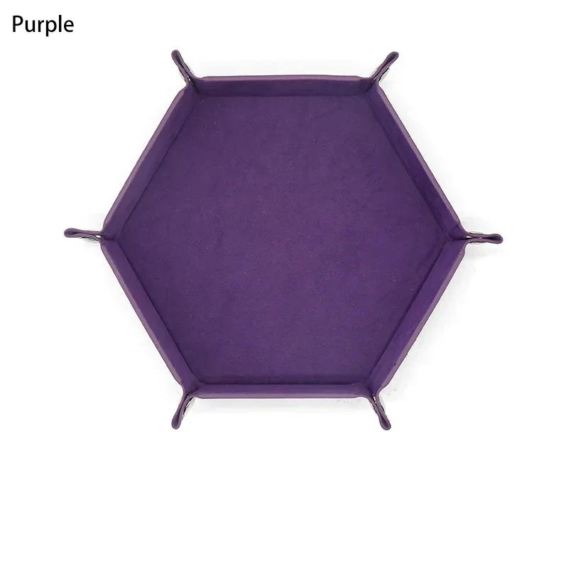 1pc Rolling Folding Hexagon Dice Game Storage Tray Holder Double Sided Thick PU Leather&Velvet Dice Mat Office Supplies