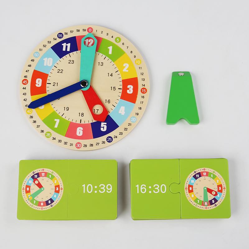 Wooden Clock Model Teaching Aid Learning Clocks with Cards Kindergartner Toy for Game Interaction time cogn