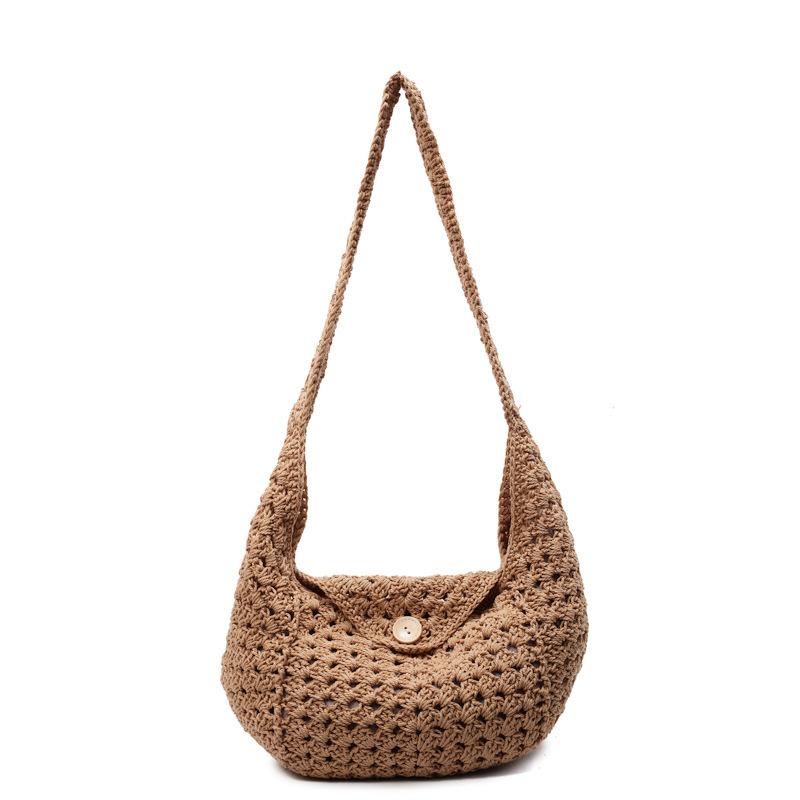 Lazy Wind Knitted Hollow Woven Bag Niche Design Seaside Vacation Leisure Dumplings Shoulder Bag Messenger Bag