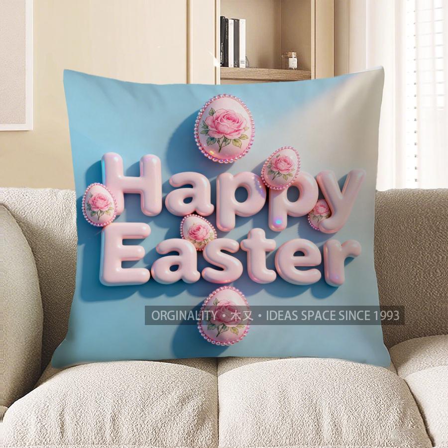 

2D Happy Easter With Floral Egg-Print Pillow Cover Pattern Cushion Cover Suitable For Sofa Bedroom Car Pillow Cover 40x40cm