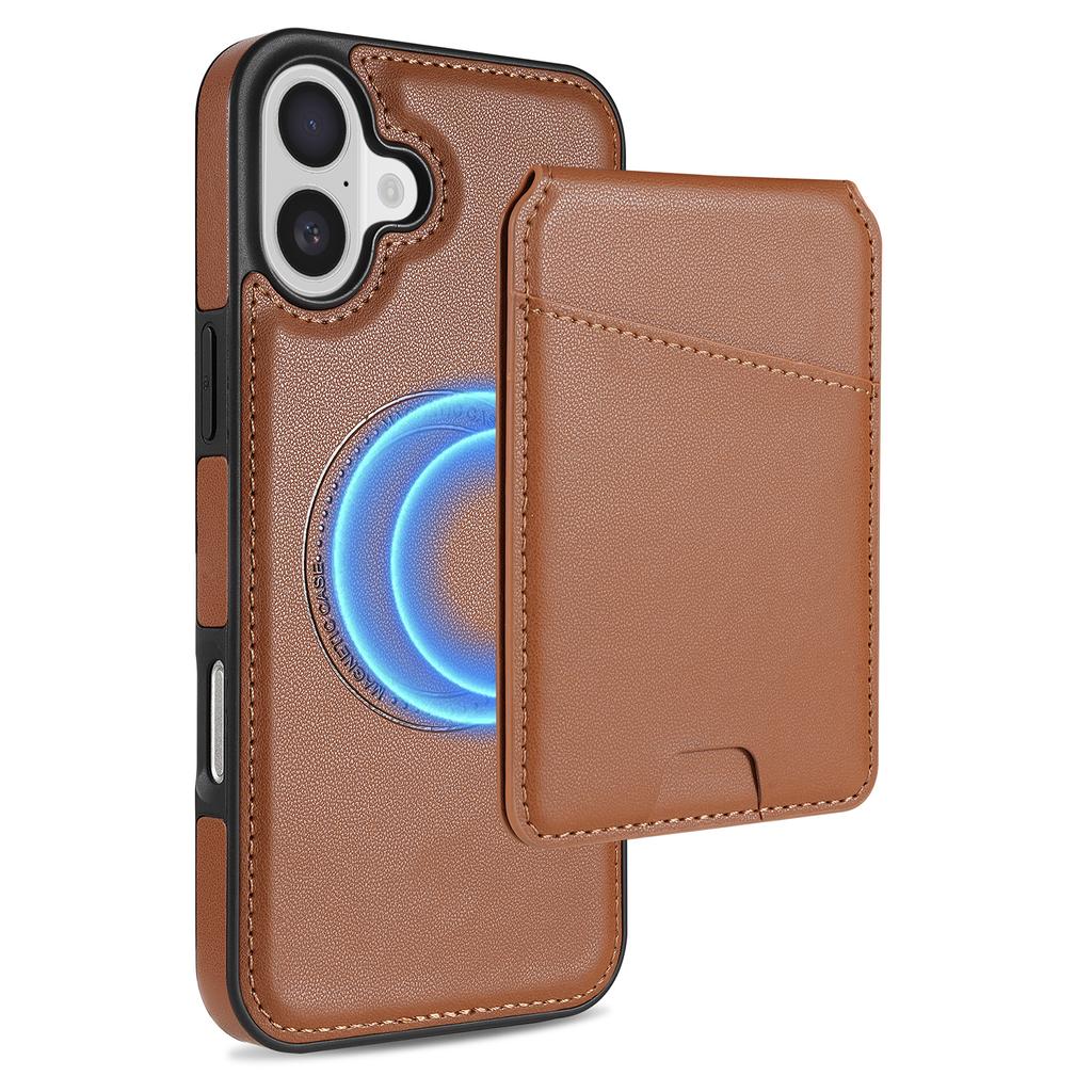 For iPhone 16 Case Compatible with MagSafe Detachable Card Holder Kickstand Leather Phone Back Cover