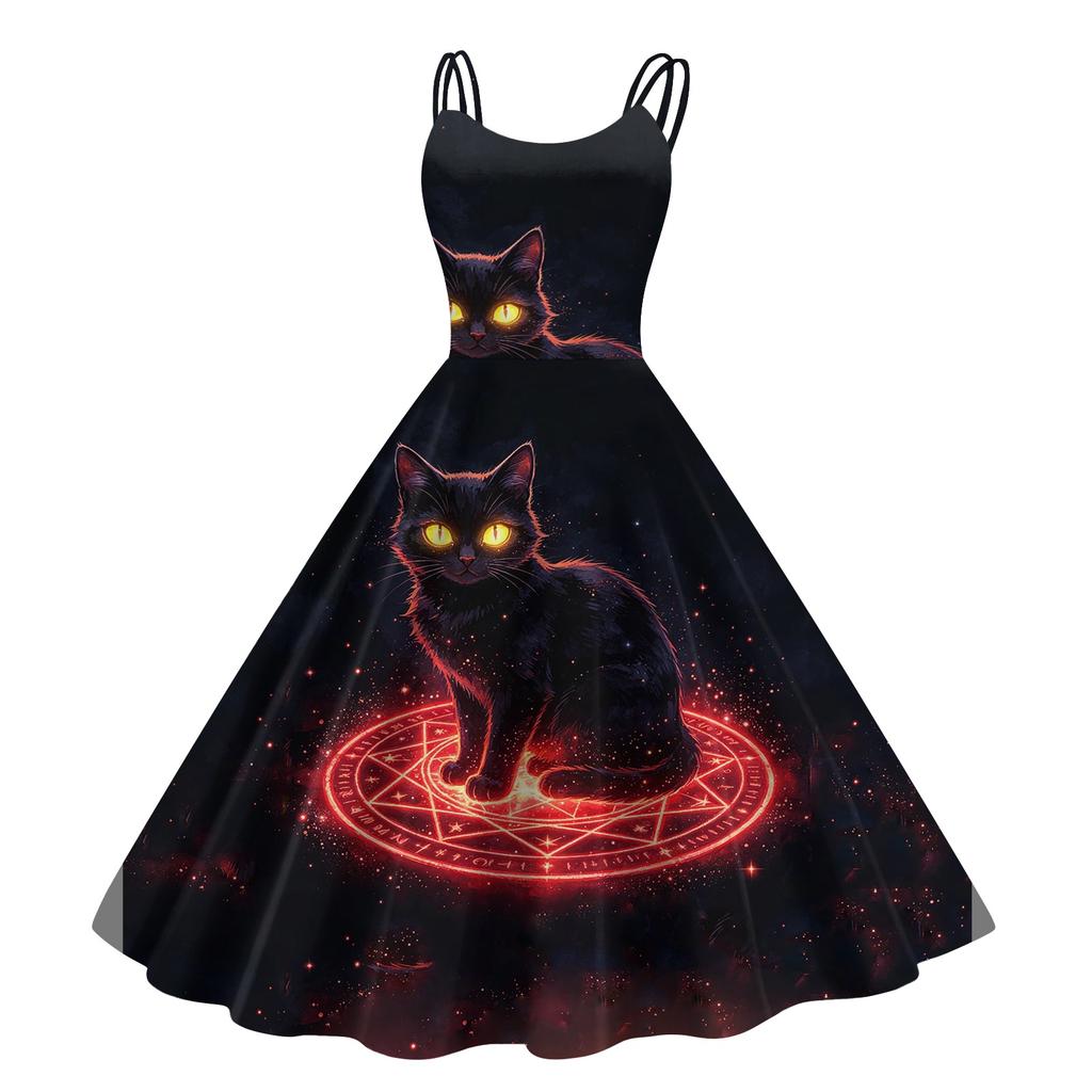 Women's Halloween Print Off-Shoulder Spaghetti Strap Dress