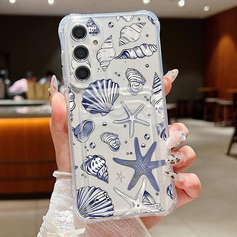 Shockproof Soft Case For Samsung S25 Ultra S24 FE S23 S22 A56 A16 A15 A53 A52 A54 Card Slot Soft Case Cover Seashell Starfish Patterned Phone Cover