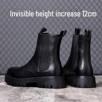 Men's Genuine Leather High-Top Martin Boots - British Style, Thick-Soled, 8cm Height Increase