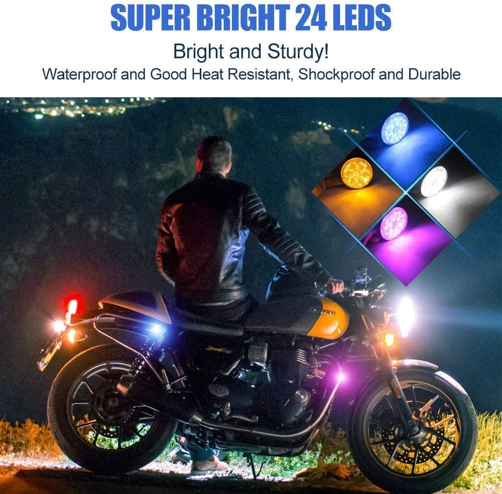 Biqing 2PCS Motorcycle Reflector Round 24 V Bike Reflector White (2.4 x .4 inches)