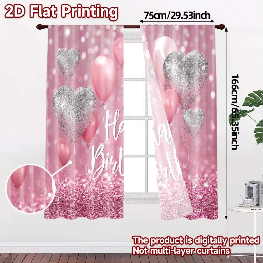 2pcs, 2D FLAT PRINTING Curtains (Without Rod) Birthday Bliss(8) Popular Curtain Cloth Fabric Curtains Decorations Inside Ldeal