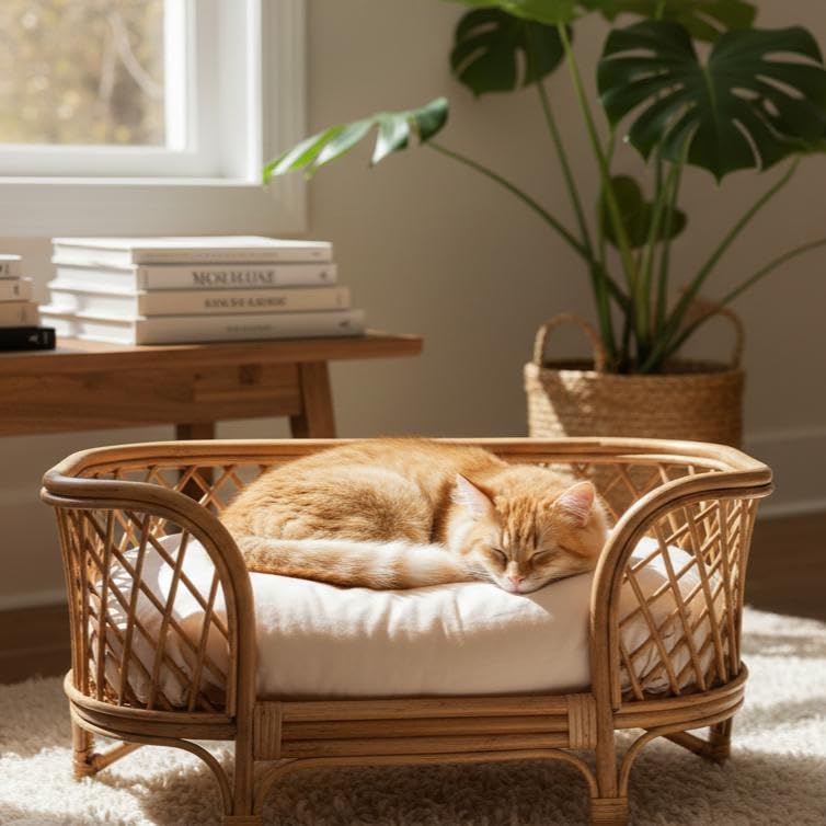 Eco Decx Rattan Pet Bed Without Cushion, Natural Woven Design | 80 * 52 * 41 cm