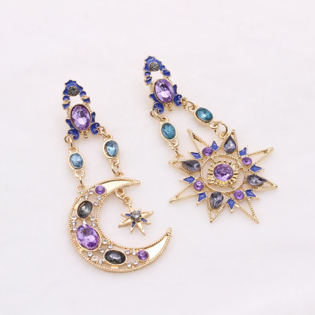 2PC Women's Fashion Design Star Moon Earrings Zircon Accessories Suitable for Date, Party, Festival Gifts