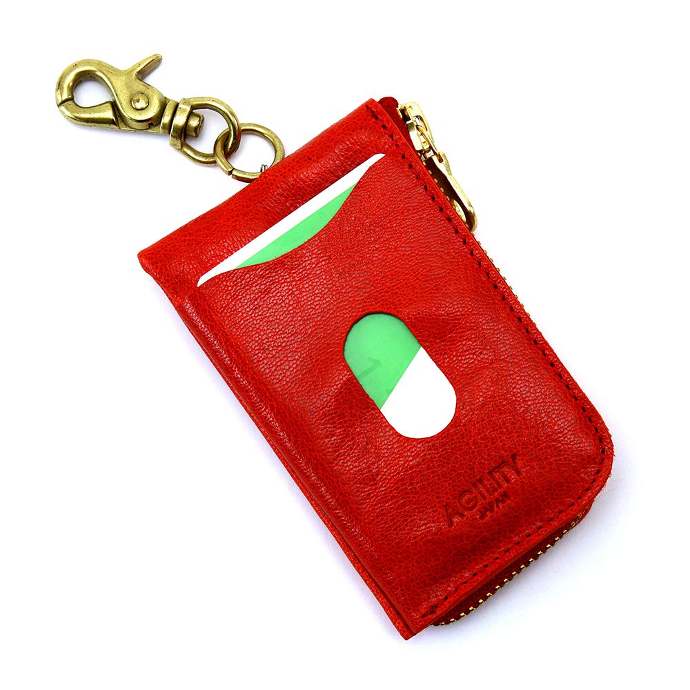 AGILITY Affa "Bobbin" Key Case, Pass Case, Integrated with Reel, Genuine Leather, IC Card Holder, L-Shaped Zipper