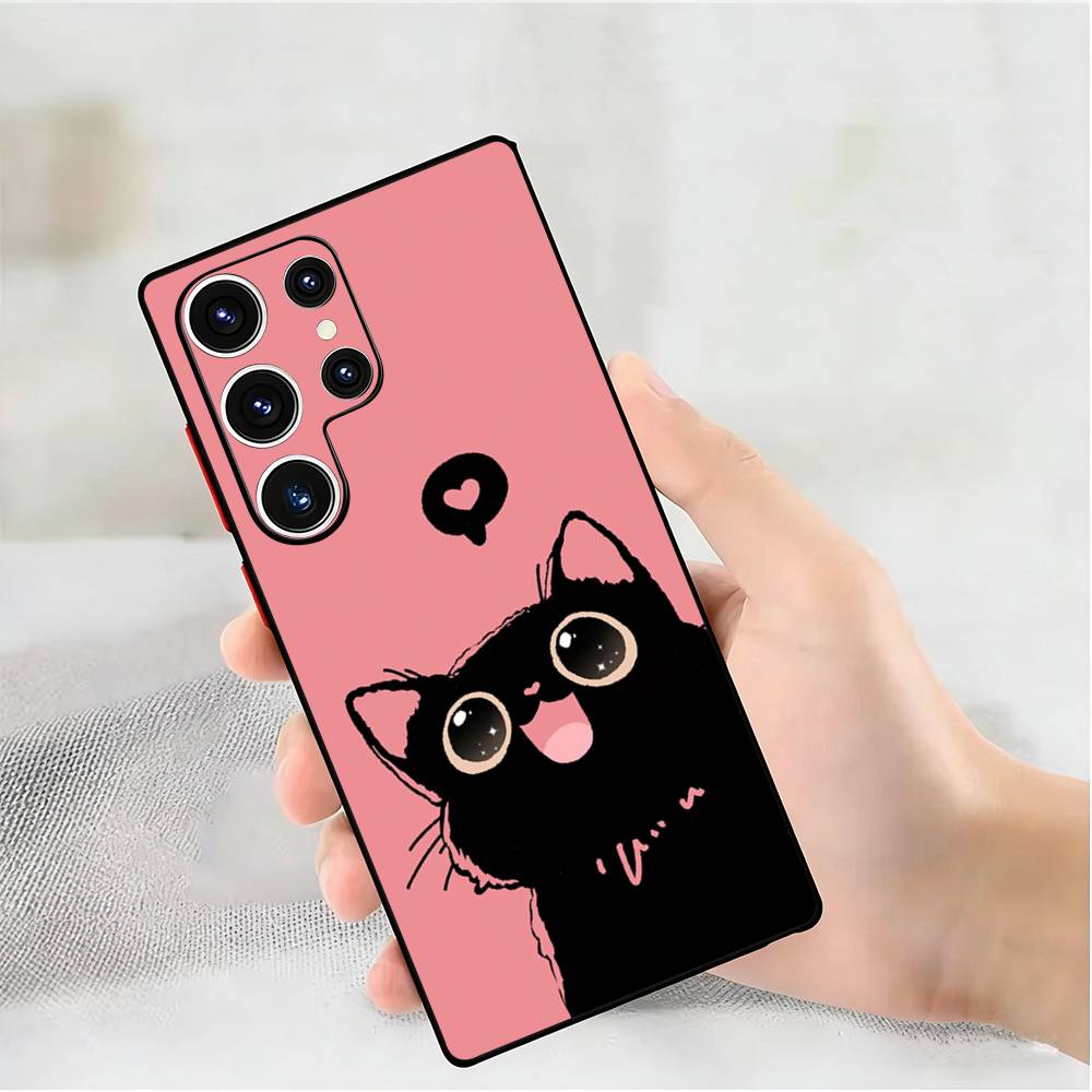 Cut Black Cat Phone Silicone Case for Samsung Galaxy S 24,22,20,23,21,20 Ultra Plus Lite 5G Print Silicone  Cover