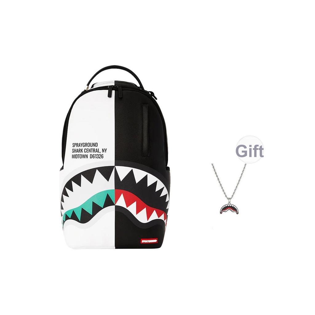 Sprayground Shark Big Logo Shark Mouth Black And White Color Block PVC Backpack Unisex Backpack W1035717