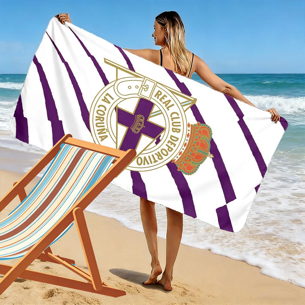 Regal Crest with Stripes Print Beach Towel, Quick Drying, Suitable for Travel, Outdoor Sports, Jogging, the Beach and Swimming, Gift