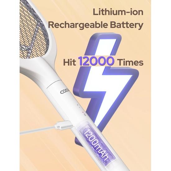 ARTH VENTURES 3600V Mosquito Bat, Mosquito Racket with UV Light, 2 In 1 Fly Swatter with 1200mAh Lithium-ion Battery Rechargeable