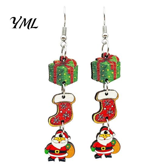 Lightweight Christmas Ornaments 1 Pair Wooden Dangle Drop Earrings for Women, Cute Santa Festive Party Jewelry Gingerbread Candy Cane Earrings,
