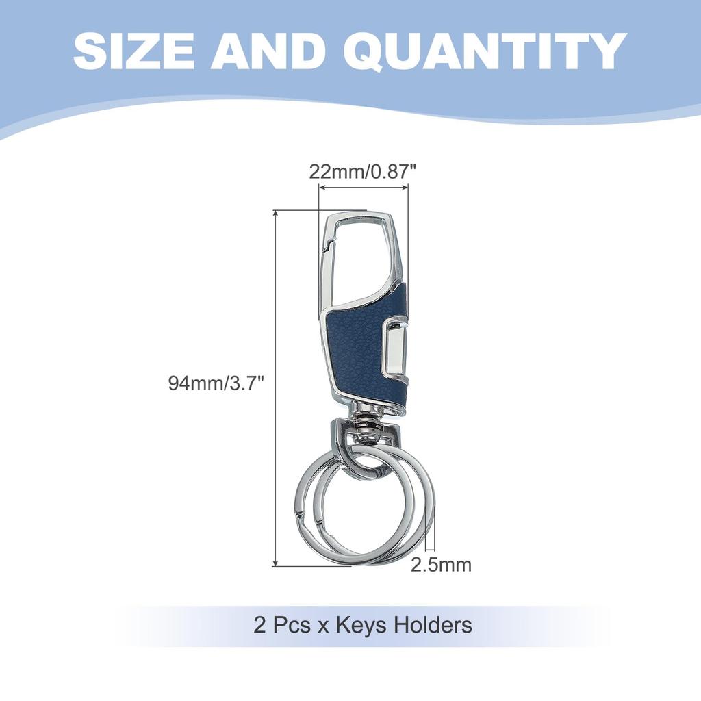 Car Key Detachable Leather Key Stainless Steel Buckle Key 2 Rings Unisex Set of [uxcell] Chain, Holder, Holder, Included, (Blue, 2)