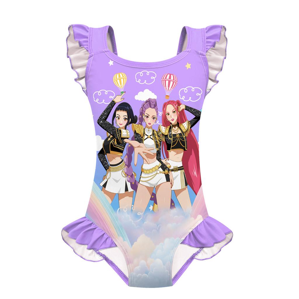 

Детский Девочки Аниме Мультфильм K-Pop Руми Зои Мира Принт Волан Без рукавов Слитный Купальник Купальный костюм 120cm