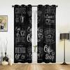 2panels Coffee Text Graffiti Black Background KitchenWindow Curtain for Living Room Bedroom Home Decor Kitchen for Window Drapes for daily use