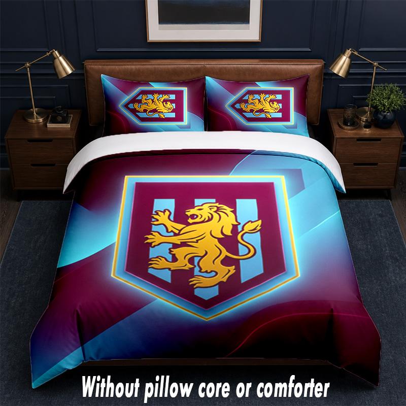 Aston Villa Football Design Bed Bedding Set 1 Duvet Cover + 2 Pillowcases Soft Breathable Household Bed Linens