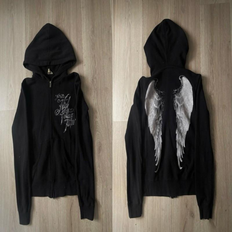 Y2K Streetwear Hoodie Women 2026 Retro Punk Graphic Print Zip-Up Oversized Sweatshirt