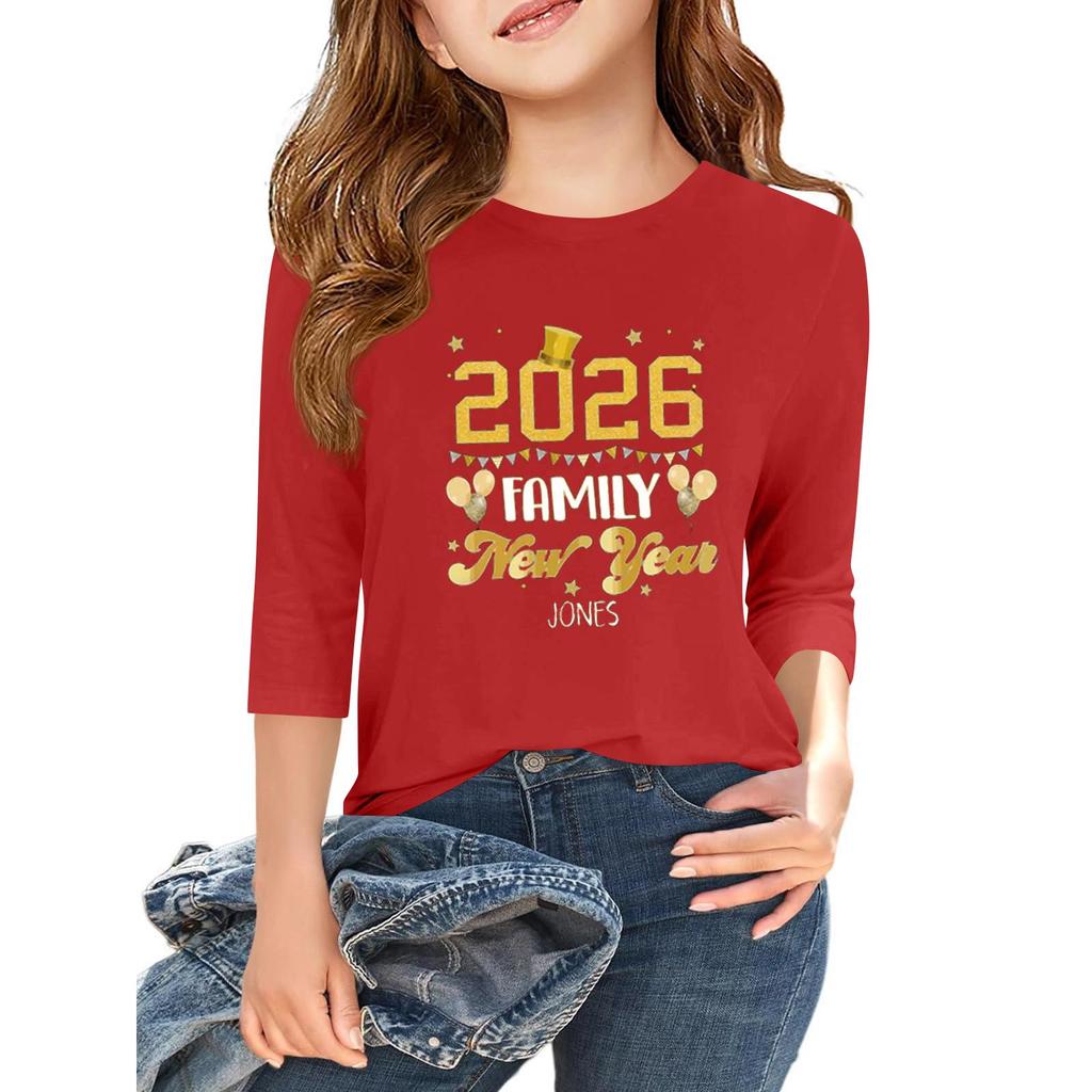 Children's 3/4 Sleeve Independence Day Printed Round Neck Casual T-shirt