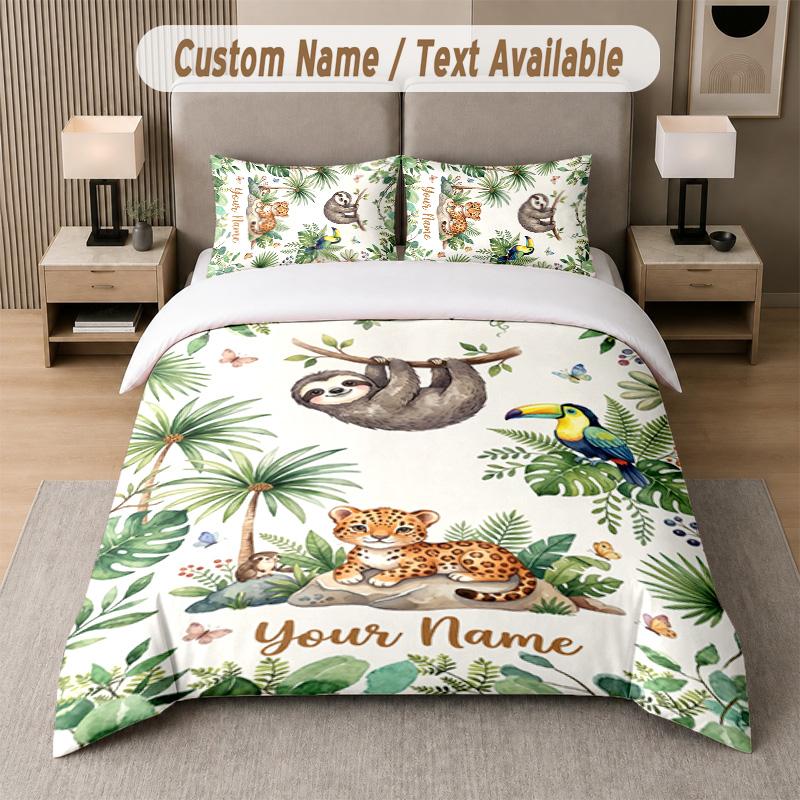 Wildlife Animals Theme Custom Text Or Name 3Pcs Bedding Set 1 Flat Sheet & 2 Pillowcases Personalized Home Bedding
