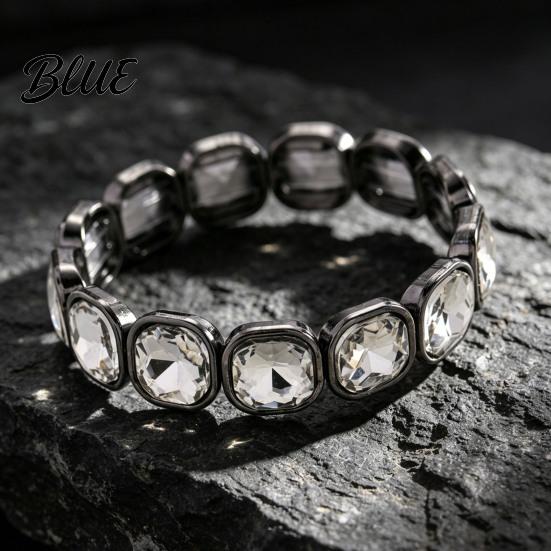 Versatile Style Bracelet Women Elastic Beaded Square-Cut Rhinestone Design Shiny