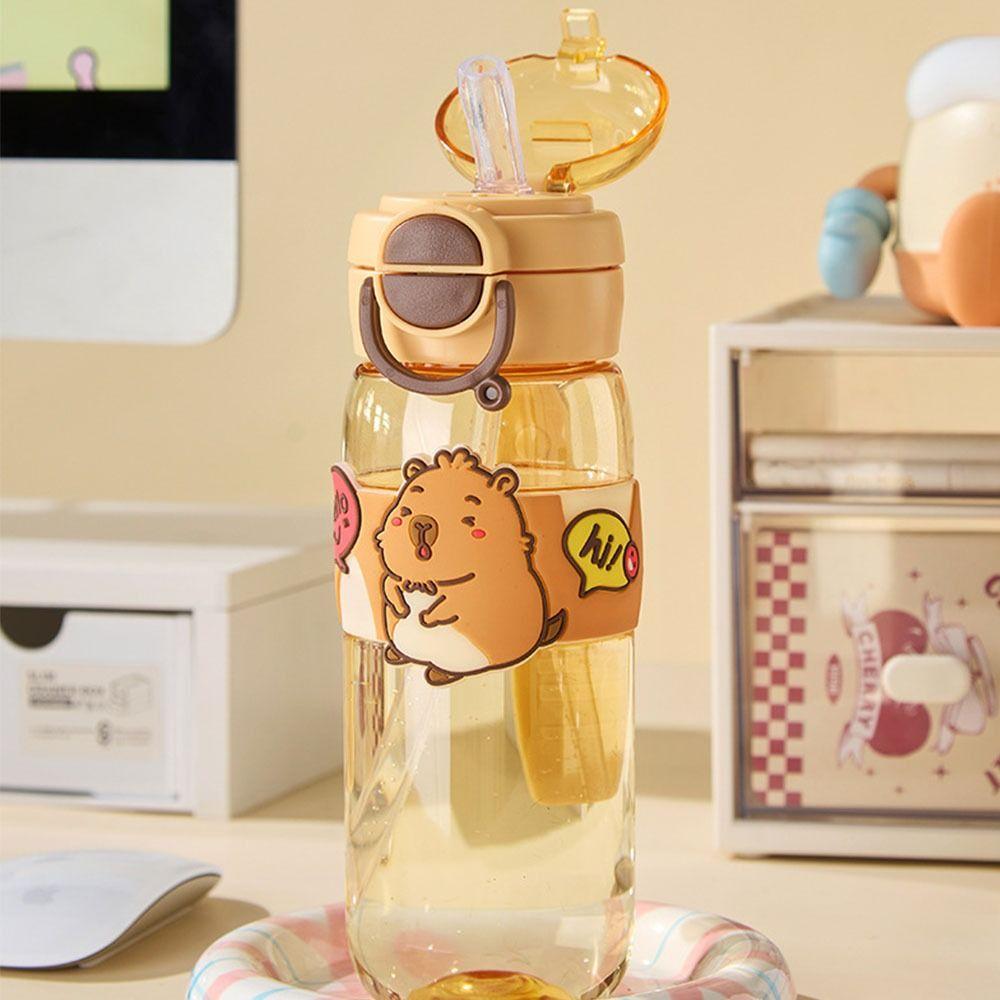 With Straw Cartoon Plastic Water Bottle BPA Free Cute Drinking Bottle  Kids Student