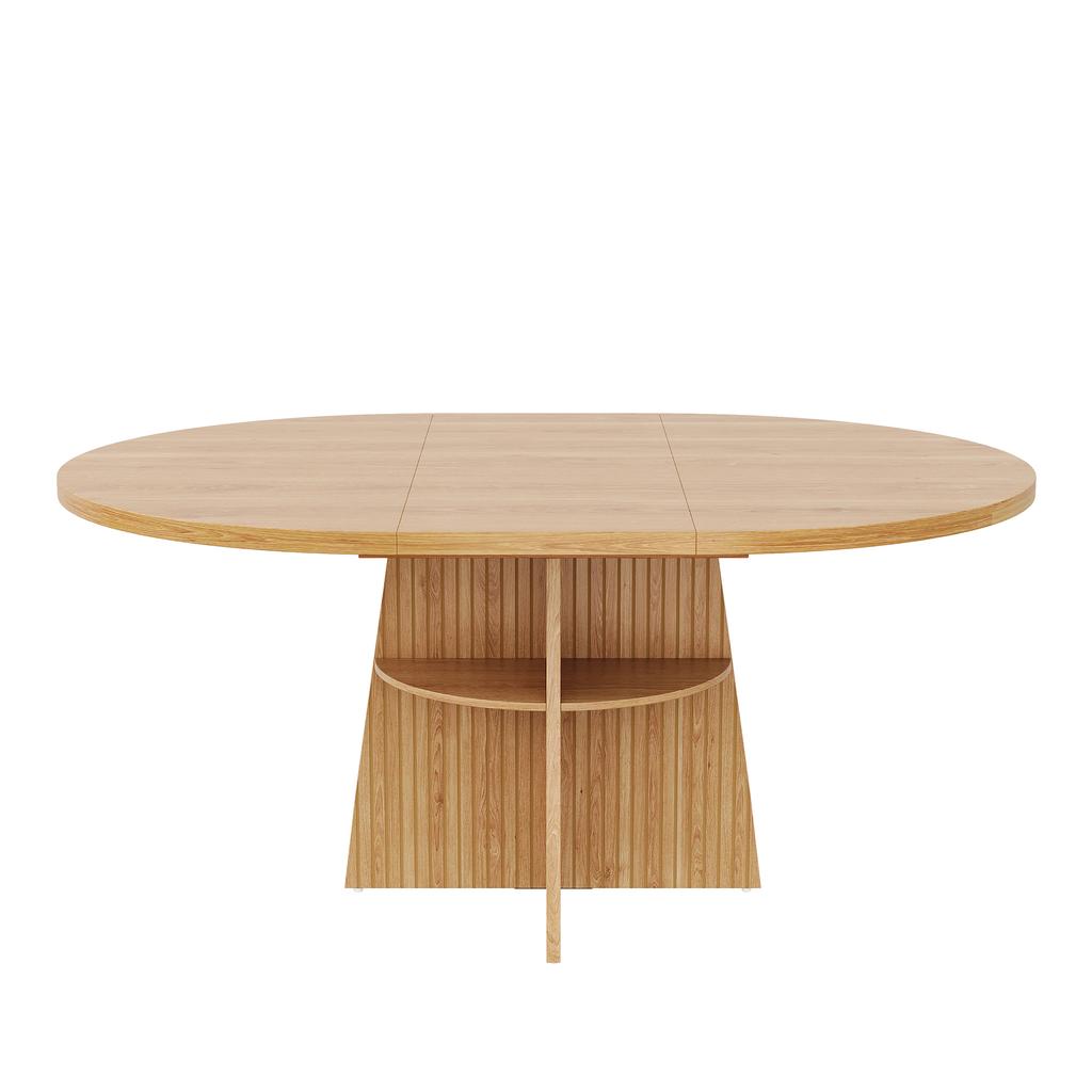 Tavolo da Pranzo Rotondo Estensibile 110-150x110x77,5 cm, Tavolo da Cucina per 2-8 Persone, Salvaspazio con Ripiano Integrato, Tavolo Moderno in Legno dall'Aspetto Naturale