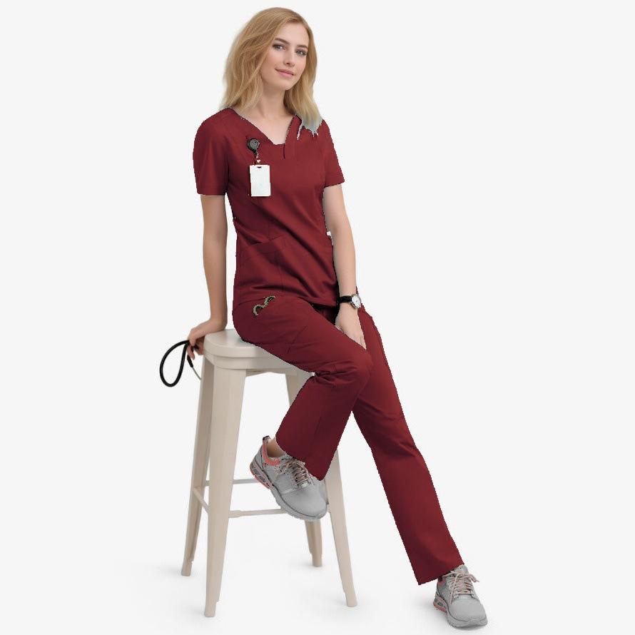 Set Costum Asistent Medical cu Mânecă Scurtă și Gât în V pentru Sala de Operații, Elastic, Uscare Rapidă, Spălare Manuală, Costum de Izolare Chirurgicală, Uniformă Doctor