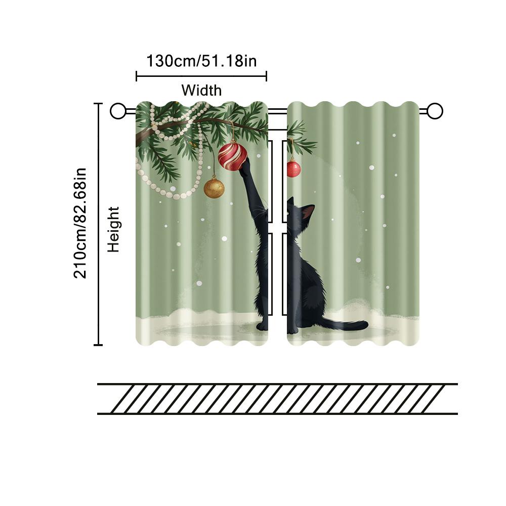 2 Pcs, Filtering Curtains (excluding Rods, Non-movable, Without Batteries) Black Cat for Use In Bedrooms and Living Rooms
