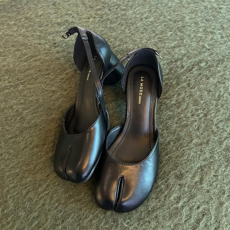 Bailamos Fashion Tabi Ninja Women Shoes Round Split Toe Shallow Thick Heel Sandals Mid Heel Mary Janes Shoes Female Pumps Mujer