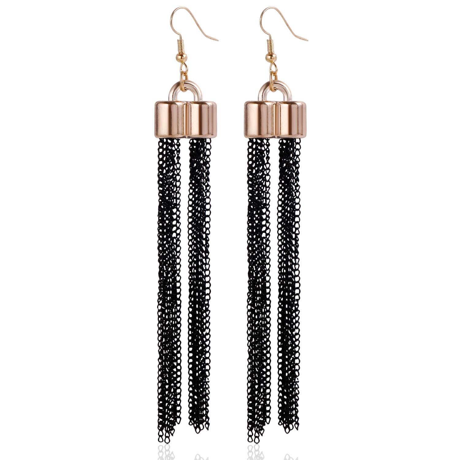 

Accessories, street tide swimming black fringed long earrings, light luxury high-end fashion ear hanging earrings